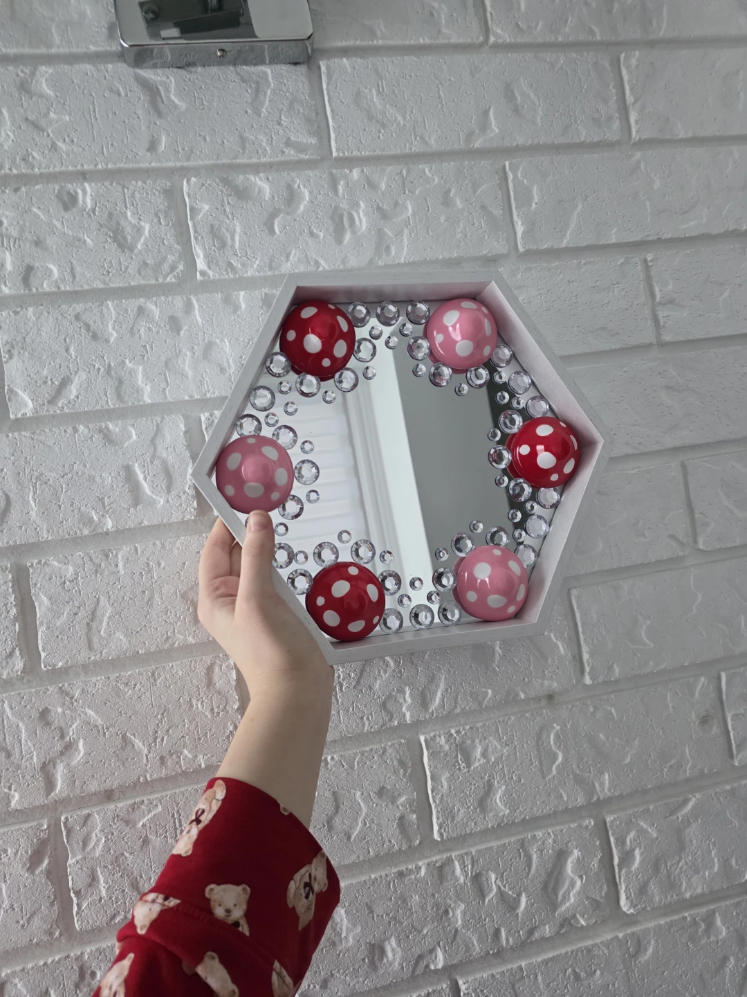 Decorative handmade Hexagon Mirror with Mushroom Accents