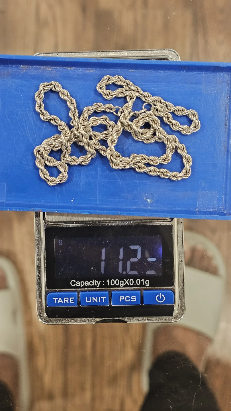 925 Silver Rope Chain Necklace - 11.2g, 24 Inches
