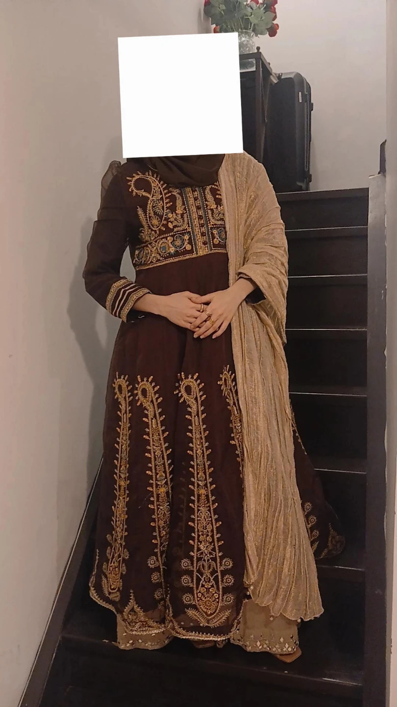 Embroidered Brown Anarkali dress