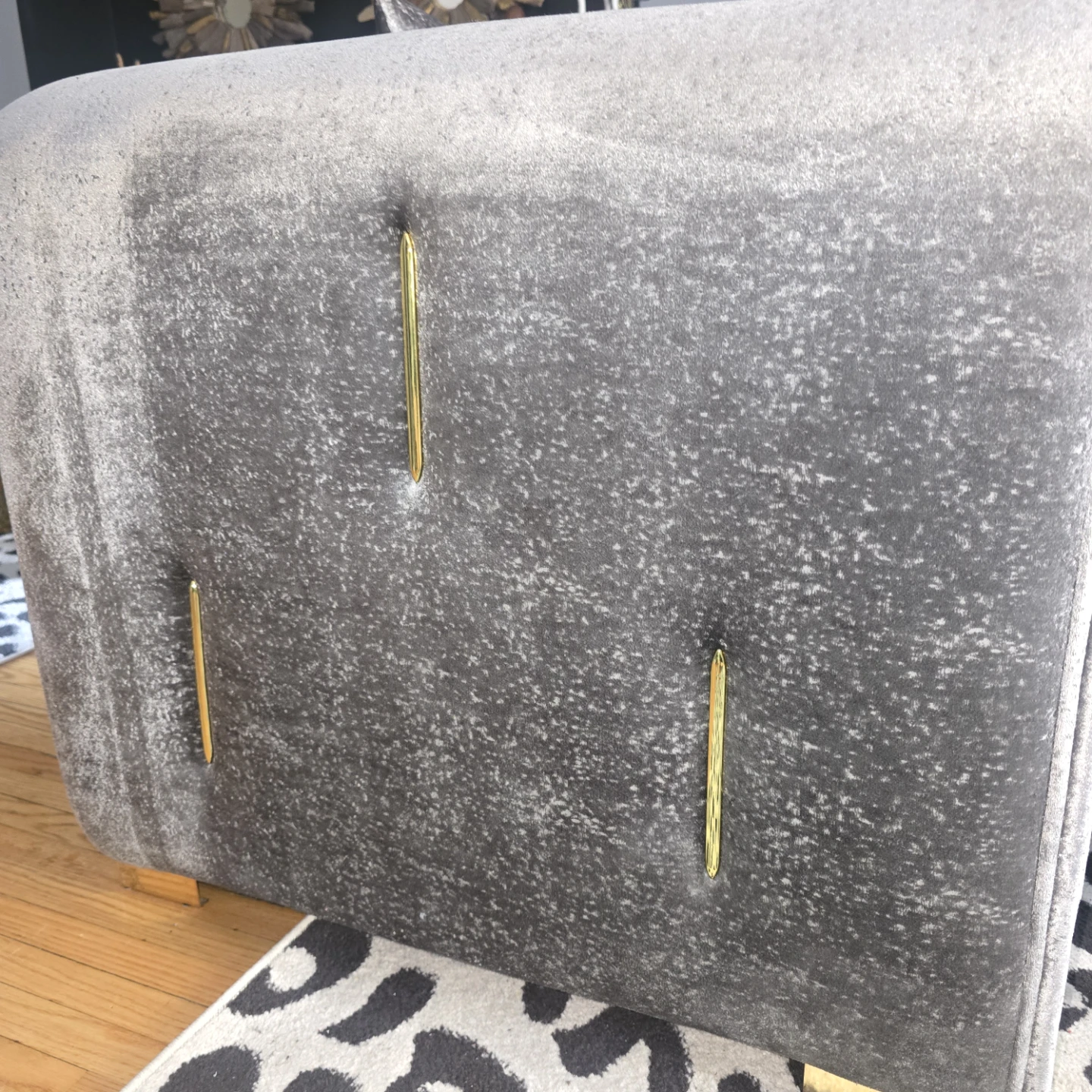 Grey Velvet Armchair with Gold Accents - photo 2