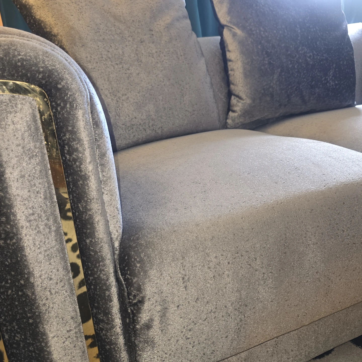 Grey Velvet Armchair with Gold Accents - photo 5
