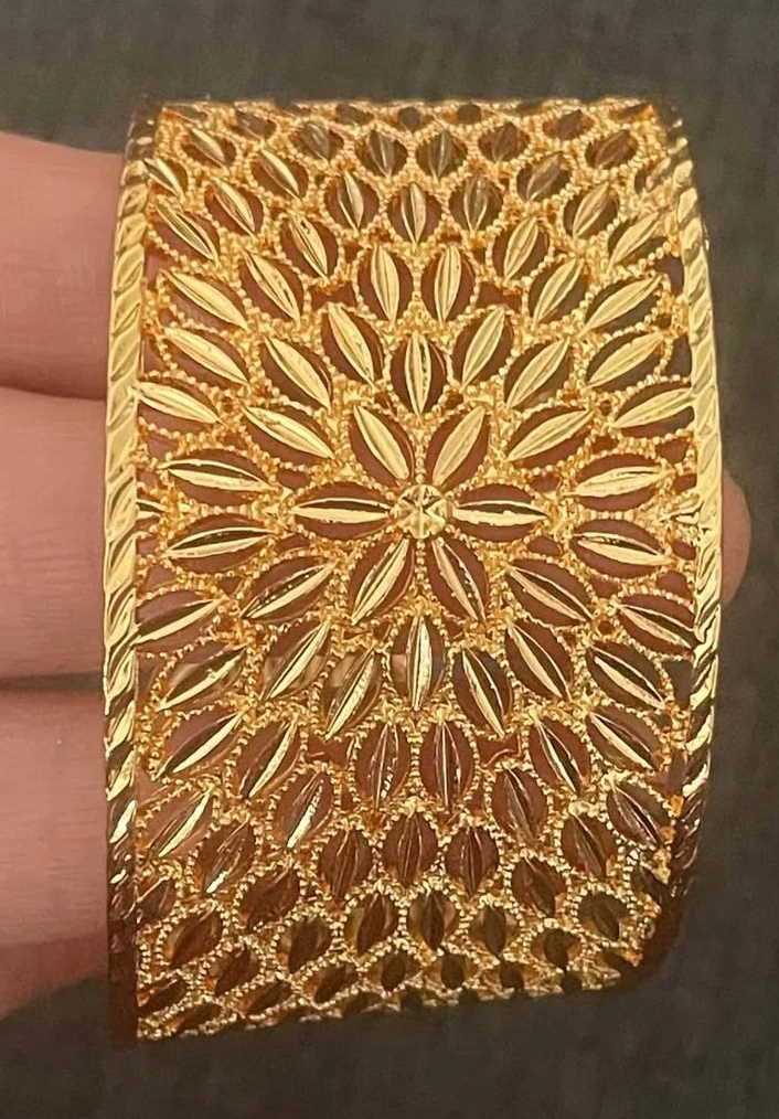 Gold Tone Filigree Cuff Bracelet and Ring Set - photo 2