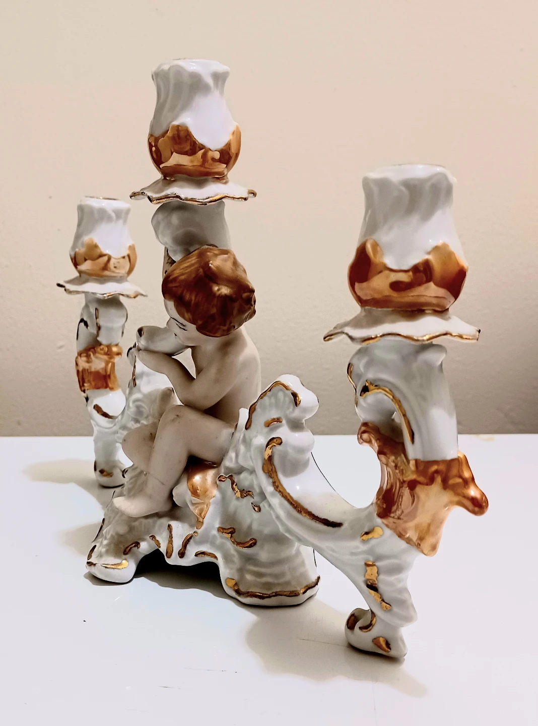 Vtg ARPO 3 Arm Cherub Porcelain Candelabra - photo 3