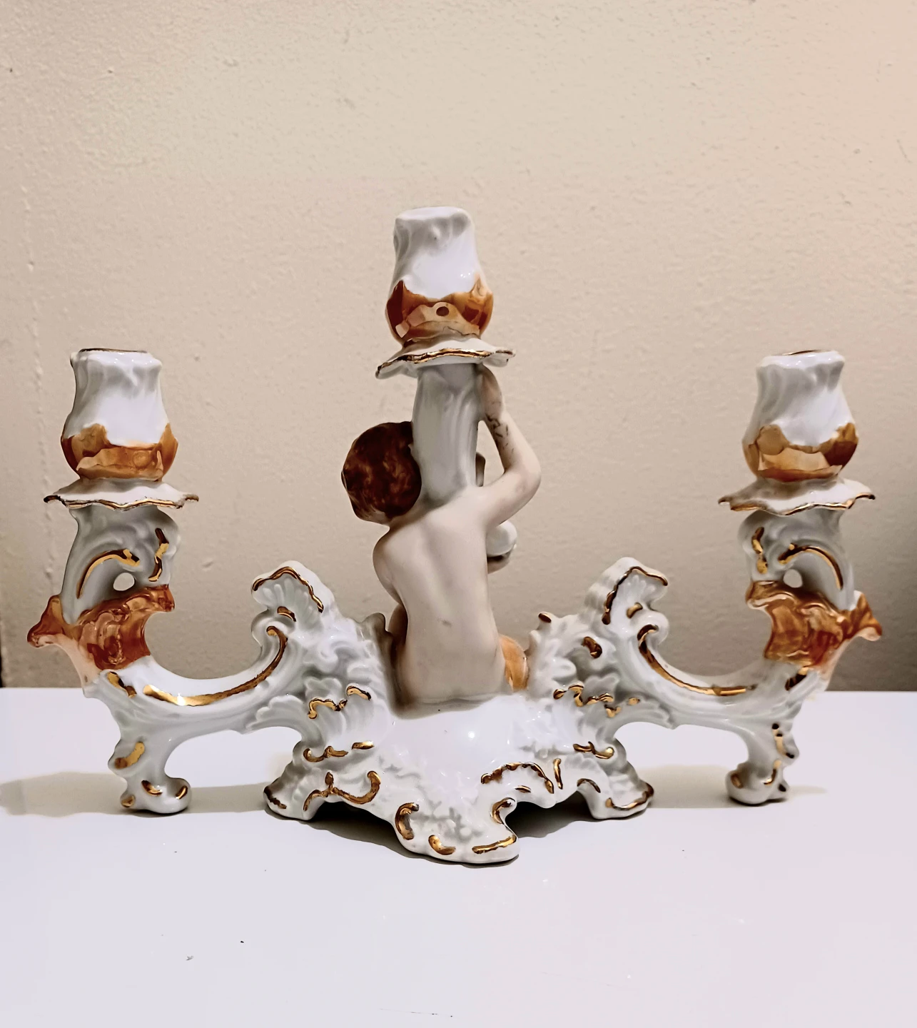 Vtg ARPO 3 Arm Cherub Porcelain Candelabra - photo 4