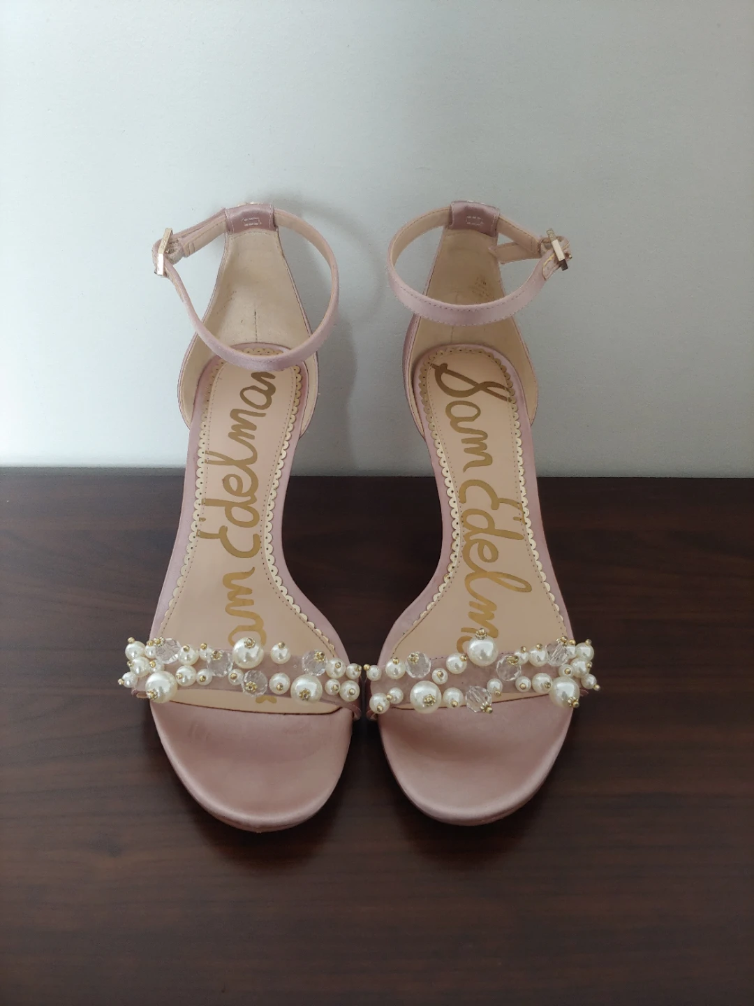 Sam Edelman Rose Gold Pearl Embellished Heels Size 7.5
