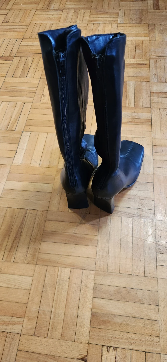 Aldo Black Leather Heeled Boots - Size 36