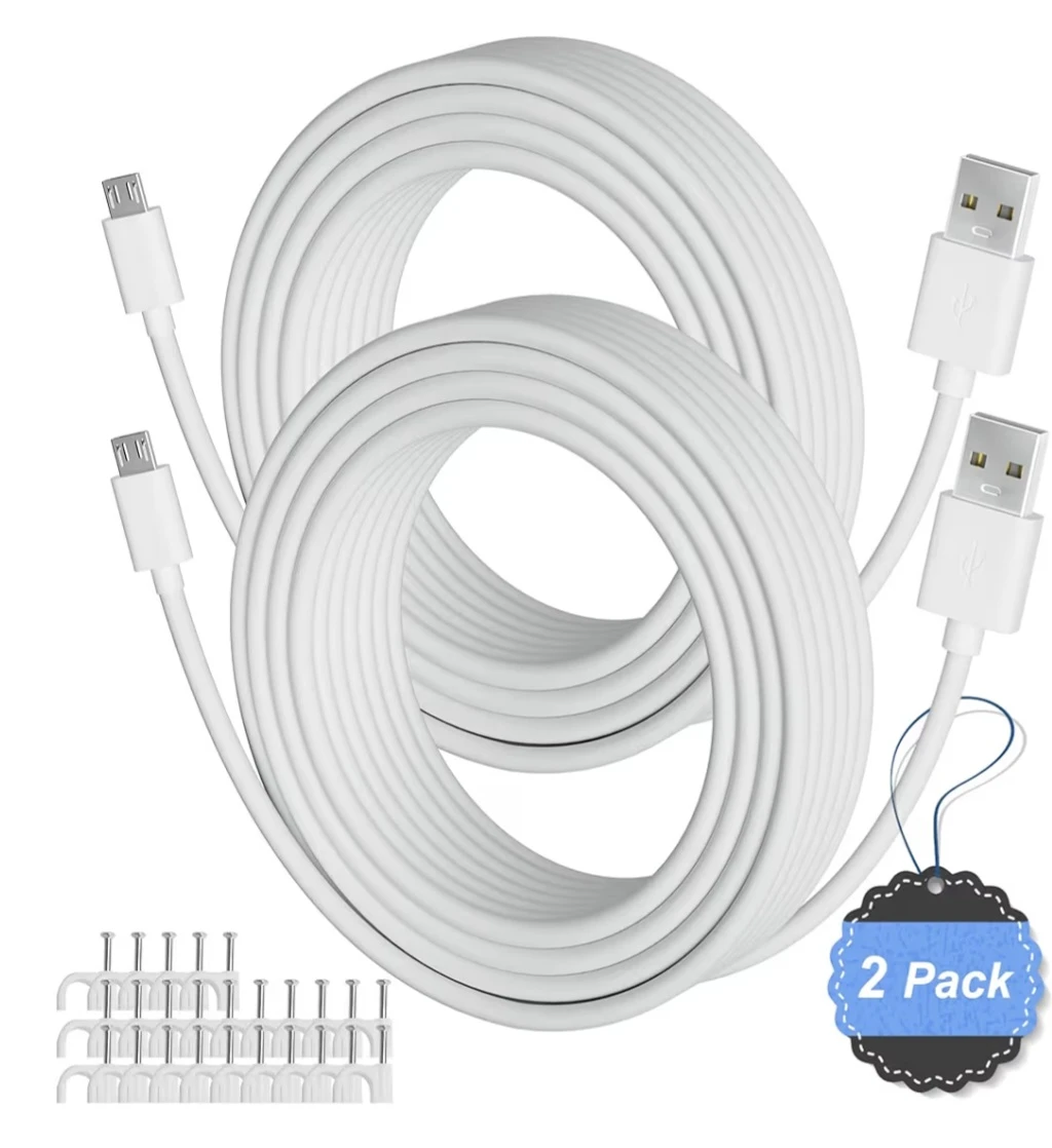2-Pack 20FT USB to Micro USB Extension Power Cable