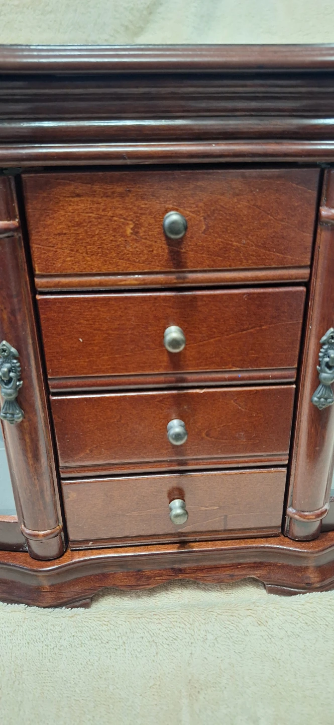 Wooden Jewelry Box with Etched Glass Doors and Drawers - photo 2