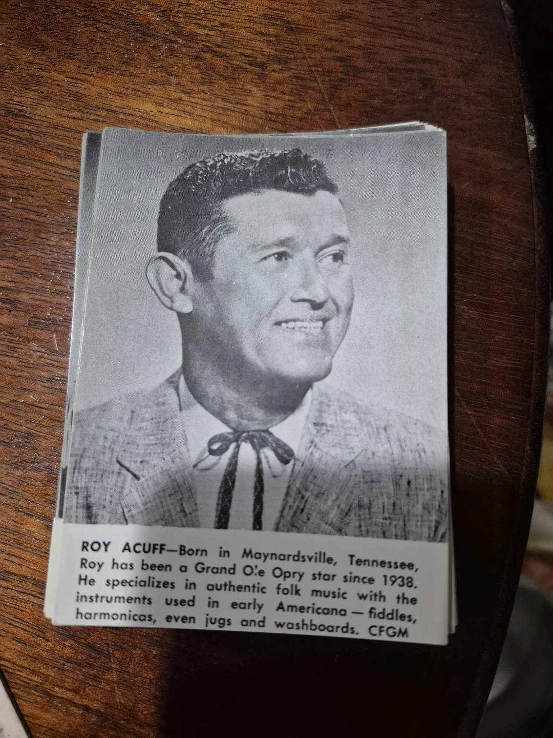 Roy Acuff Grand Ole Opry Star Photo Card