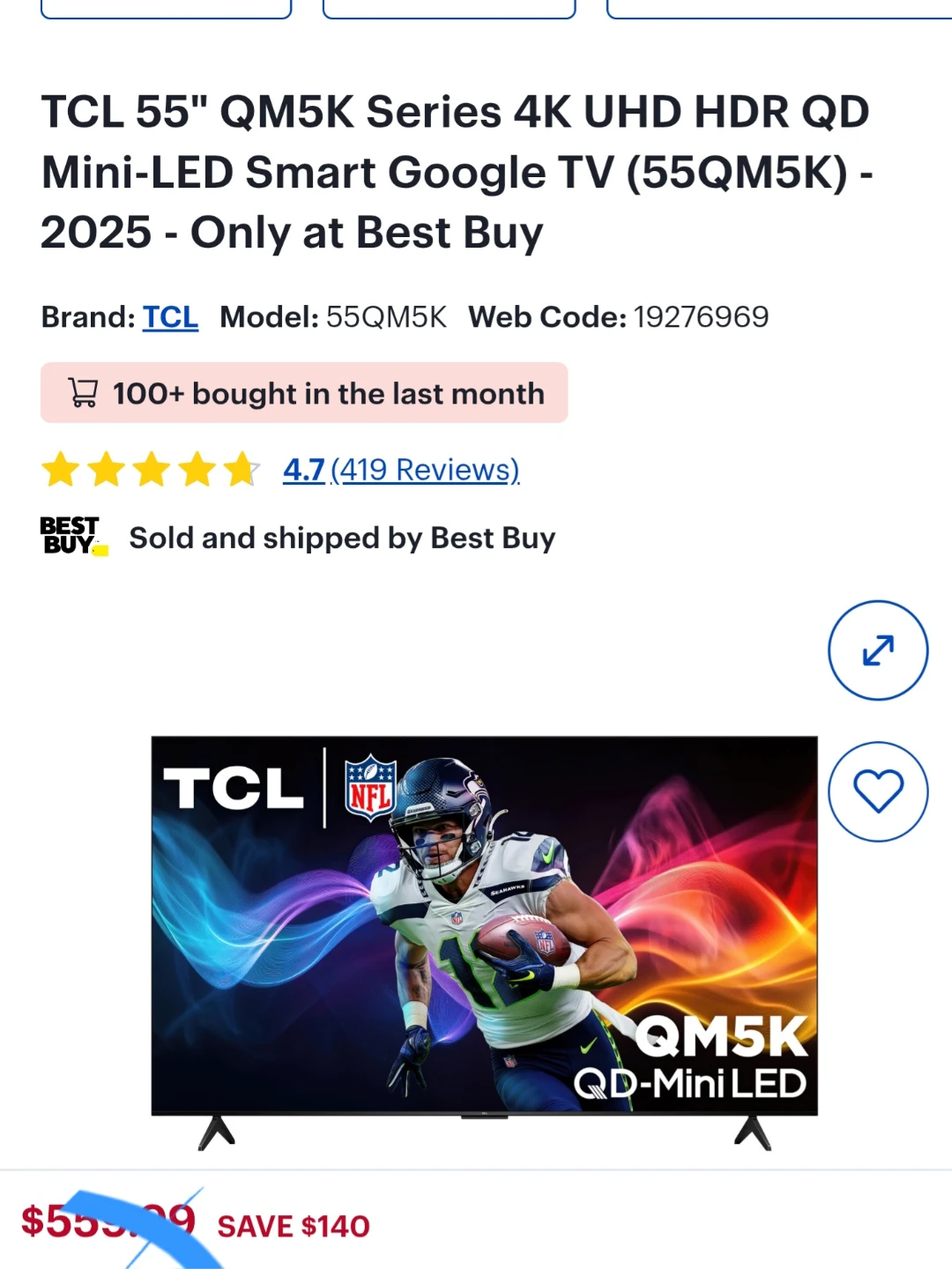 NOT OFFERS! TCL 55" QM5K 4K UHD HDR QD Mini-LED Smart Google TV