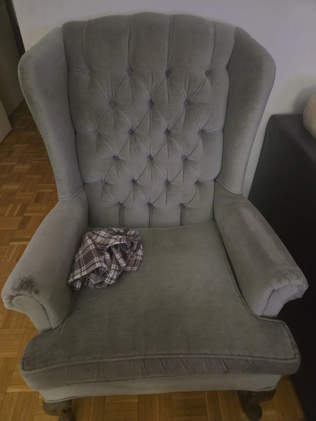 Grey Tufted Wingback Armchair