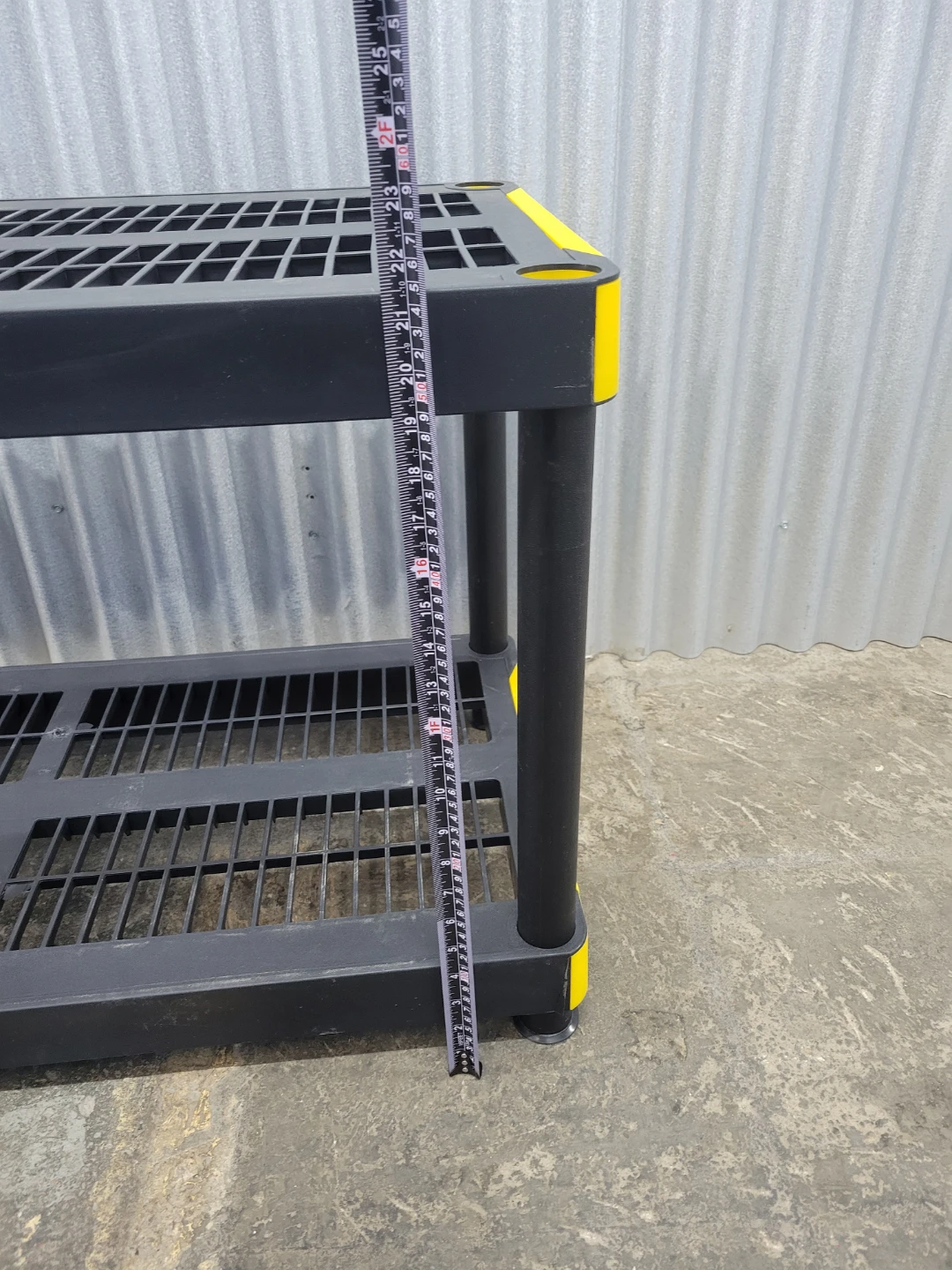 Black 2-Tier Plastic Shelf Unit with Yellow Accents - photo 3