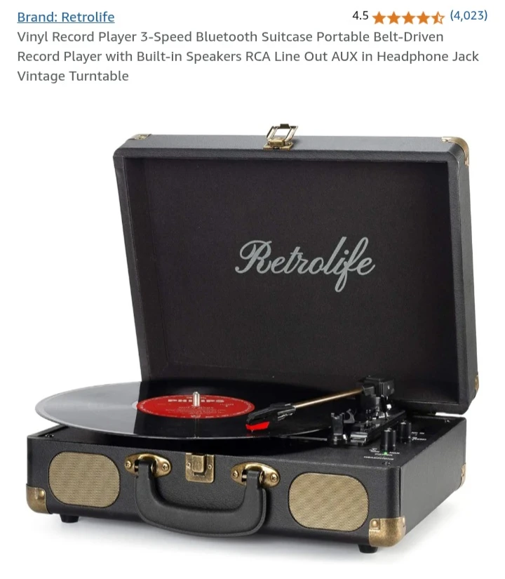 NEW!   Retrolife 3-Speed Bluetooth Suitcase Turntable - photo 2