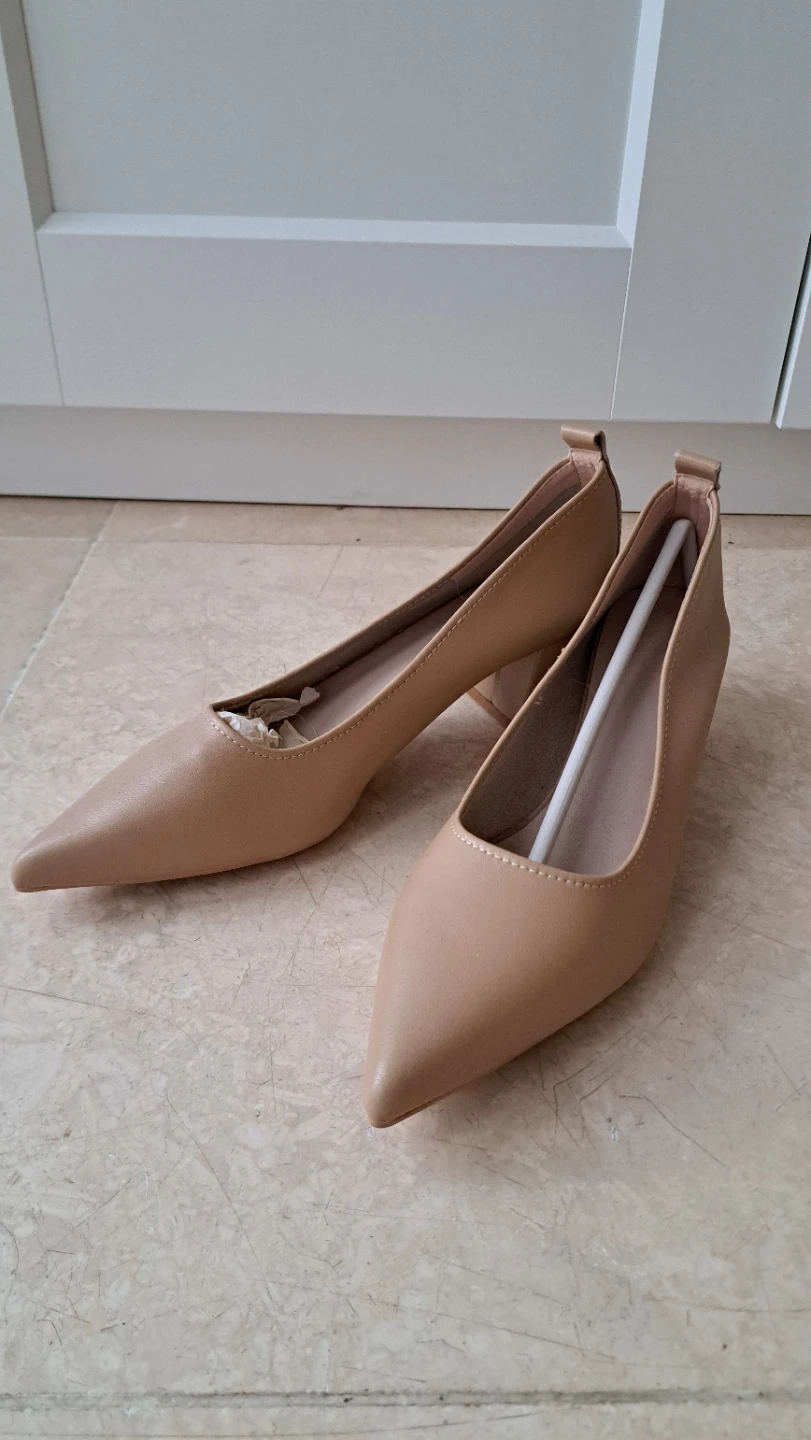 Beige Block Heel Pumps - New