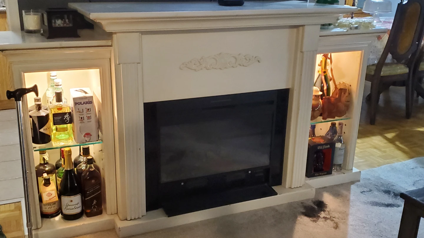 Custom elegant fireplace mantle with lighted shelving - photo 3
