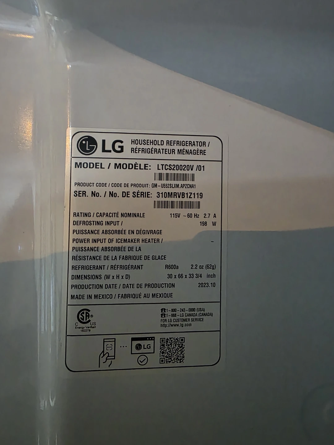 LG LTCS20020V/01 Household Refrigerator - photo 4