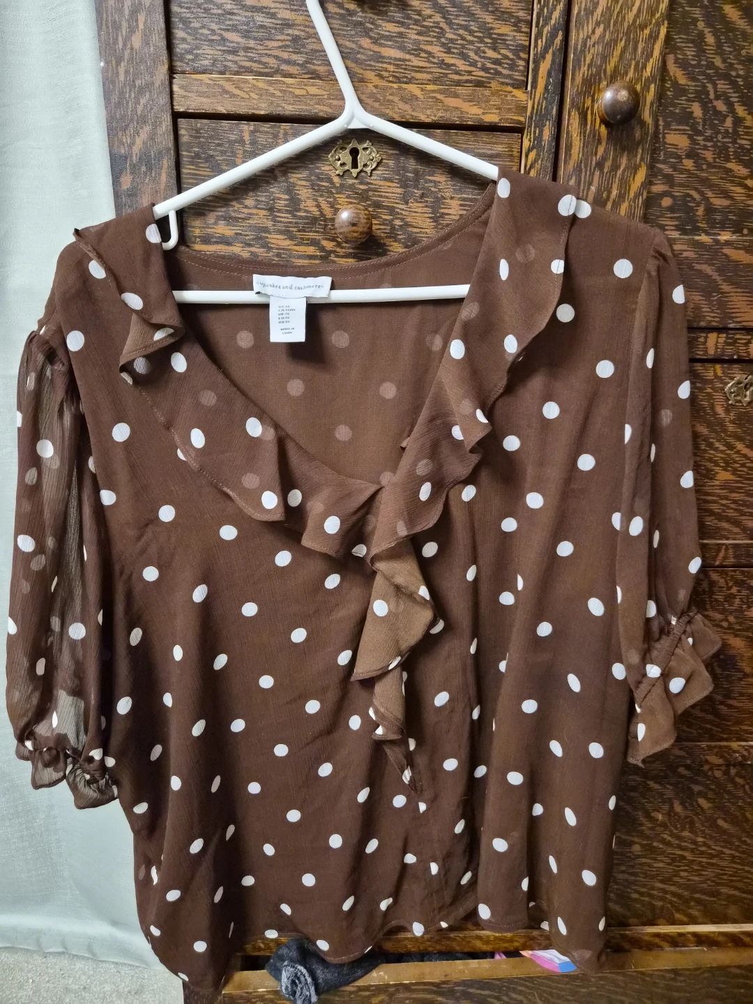 Cupcakes and Cashmere Brown Polka Dot Blouse - 1X - photo 3