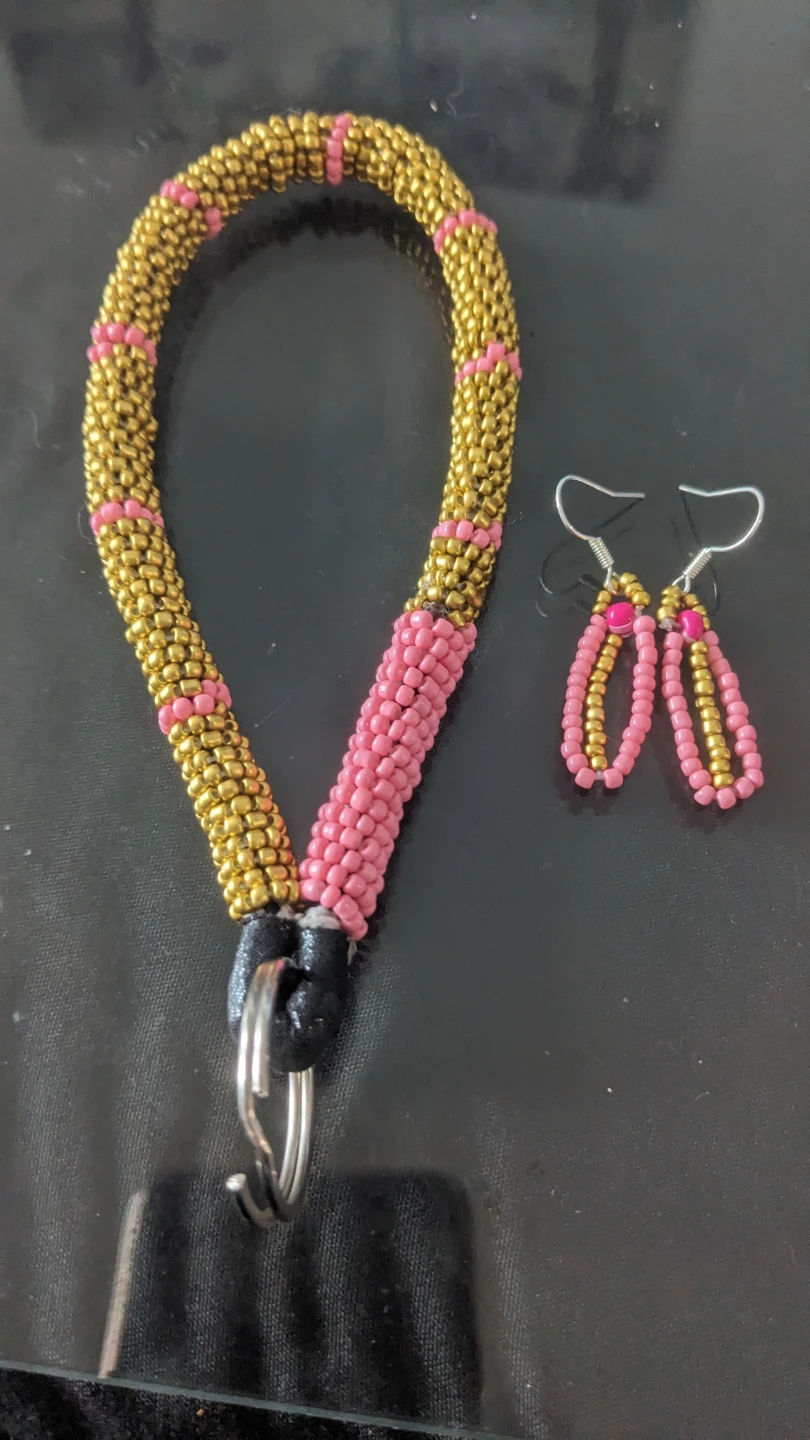 Handmade Beaded Keychain and Earrings Set