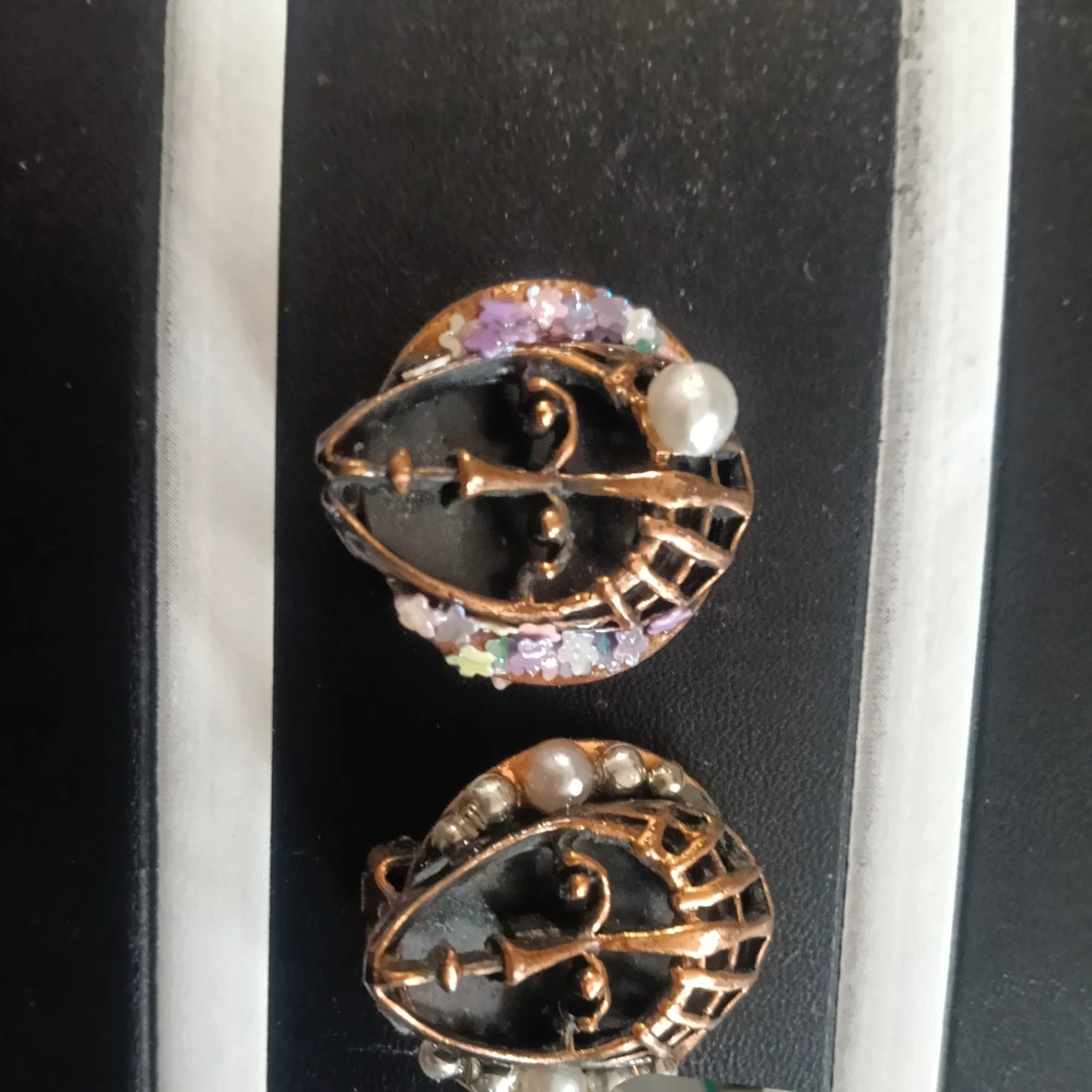 Clip-on Earrings with Pearl and Enamel Accents
