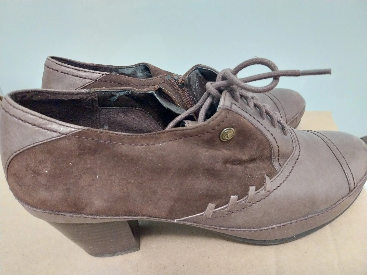 Clarks Brand Brown Leather & Suede Lace-up Heeled Shoes
