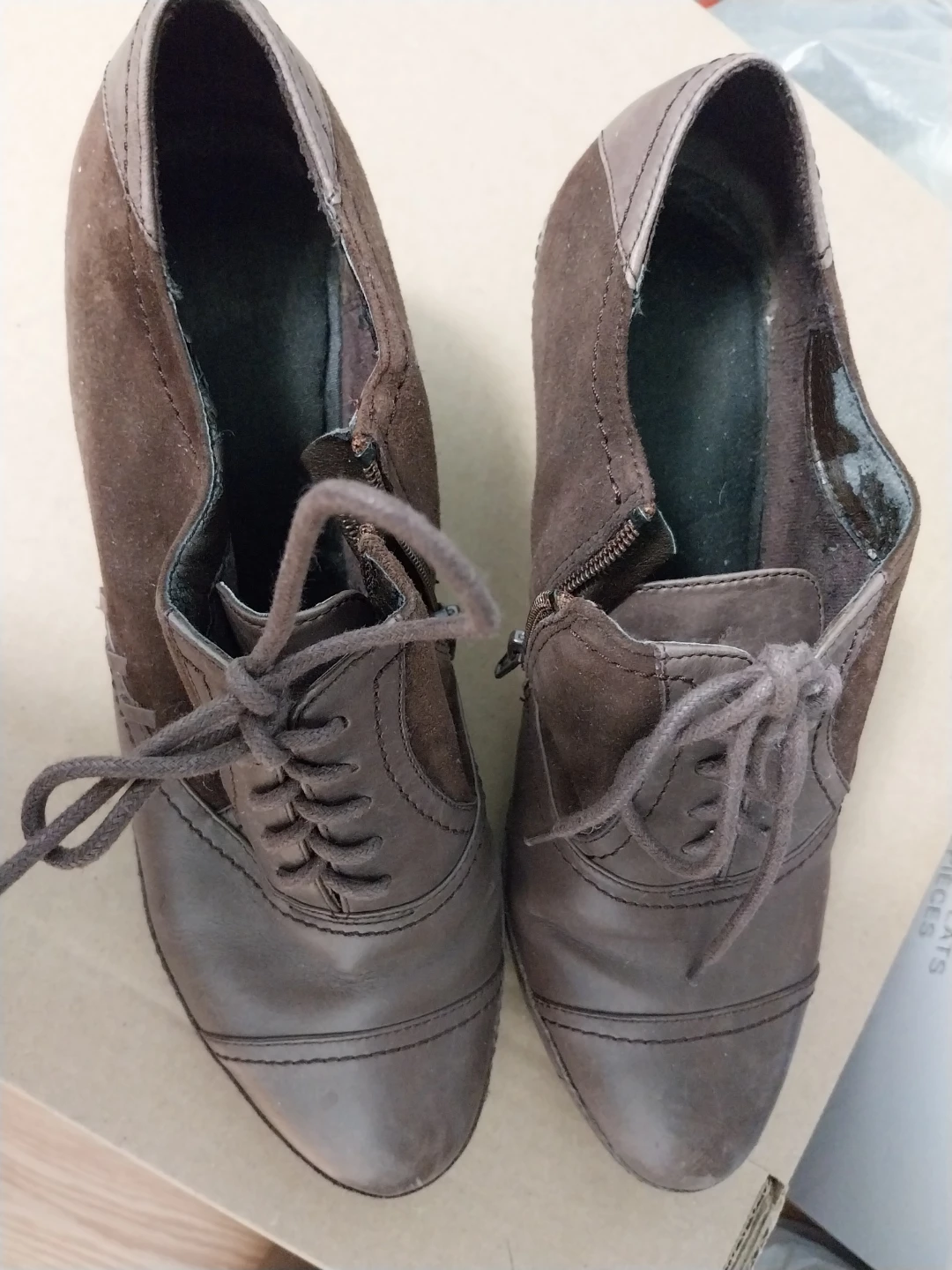 Clarks Brand Brown Leather & Suede Lace-up Heeled Shoes - photo 2