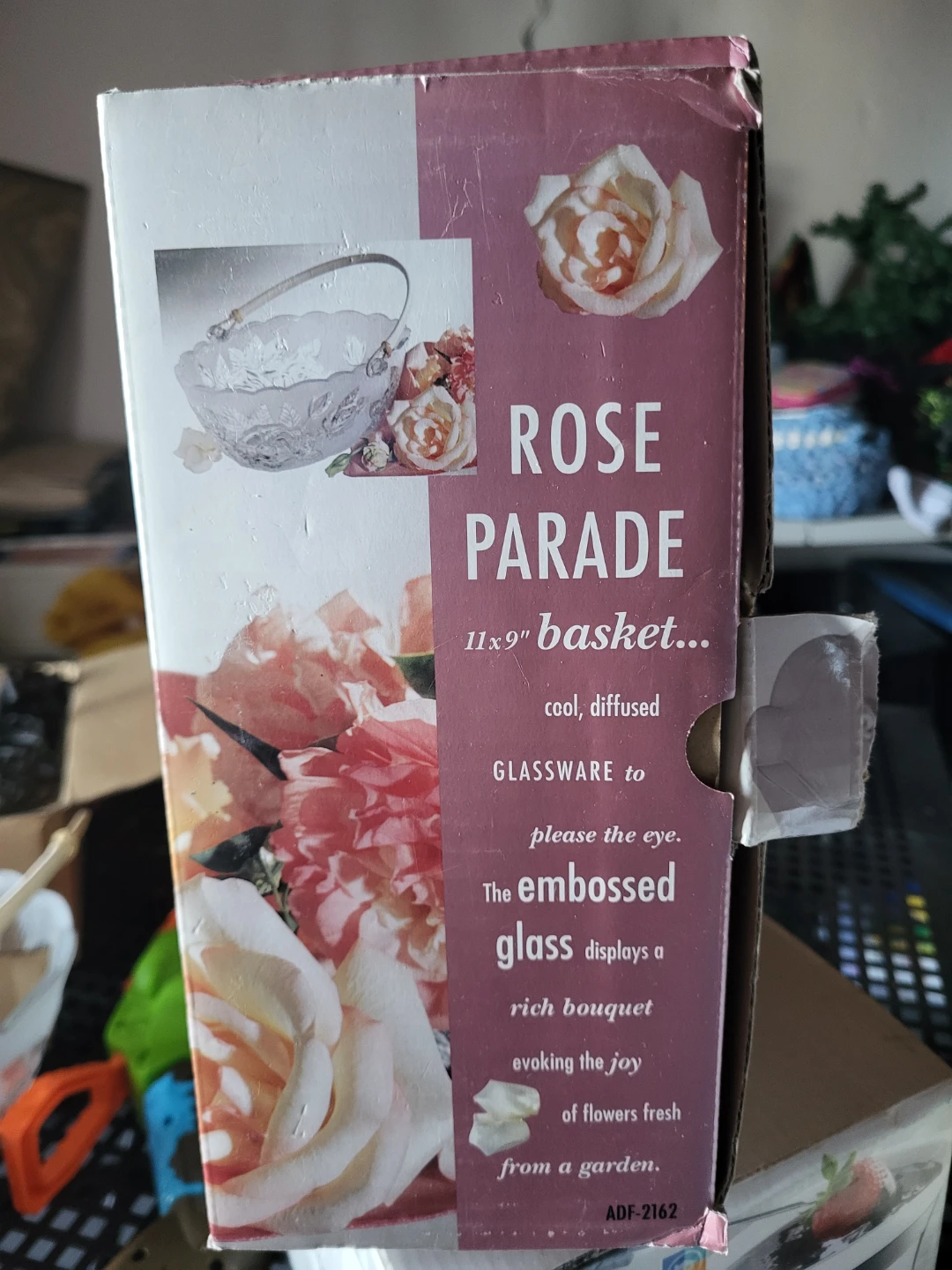 Rose Parade Embossed Glass Basket 11"x9"