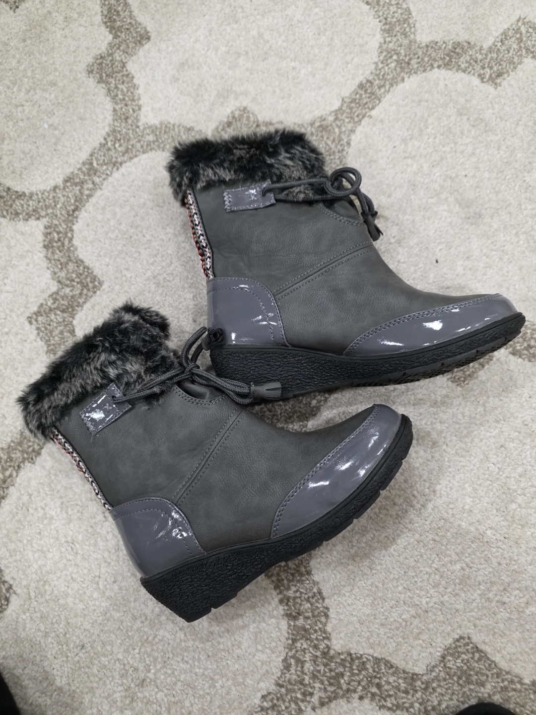 Grey  Boots with Faux Fur Trim - photo 3