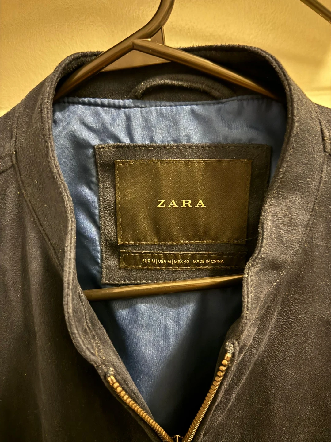 Zara Men's Blue Suede Bomber Jacket - Size M - photo 2