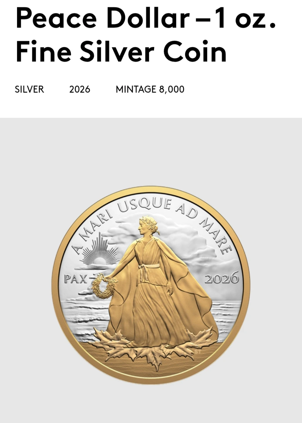2026 Peace Dollar - 1 oz. Fine Silver Coin