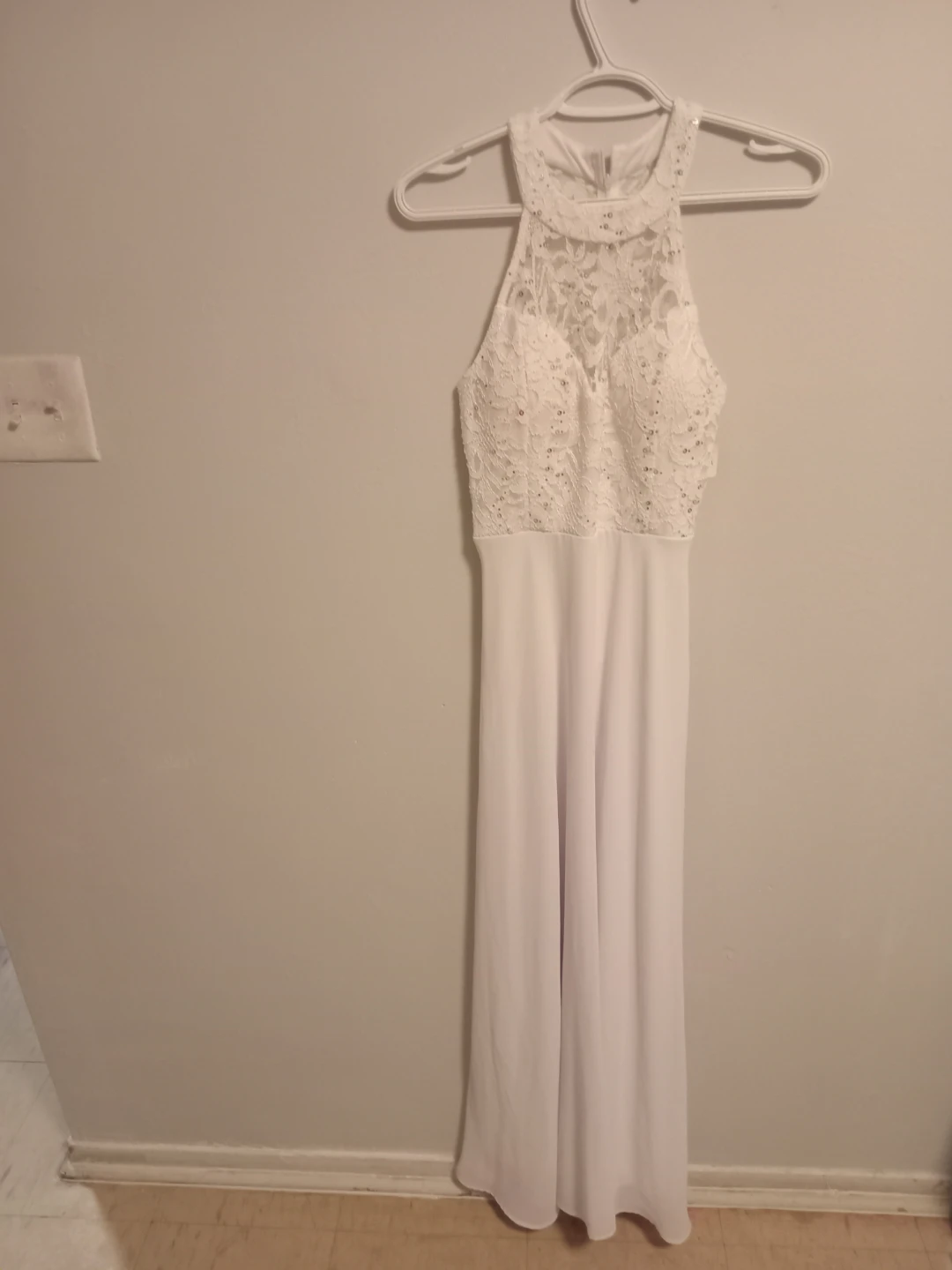 White Lace Halter Maxi Dress
