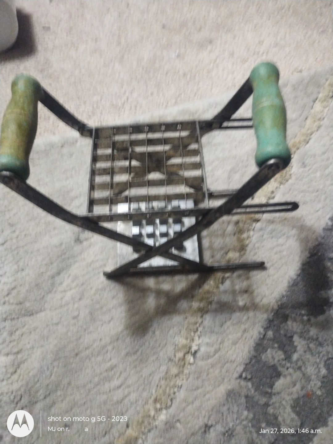 Vintage Metal Potato Chipper with Wooden Handles