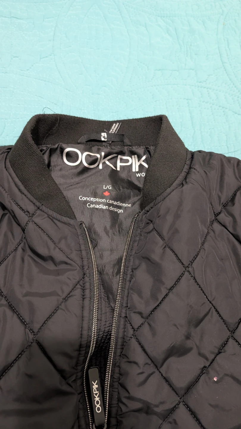 OOKPIK Black Quilted Bomber Jacket - Size L/G