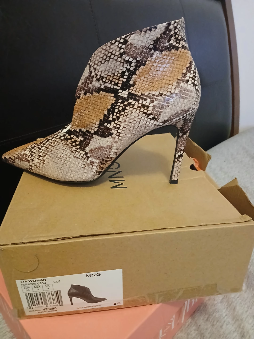 MNG Woman Snake Print Heels - Size 7