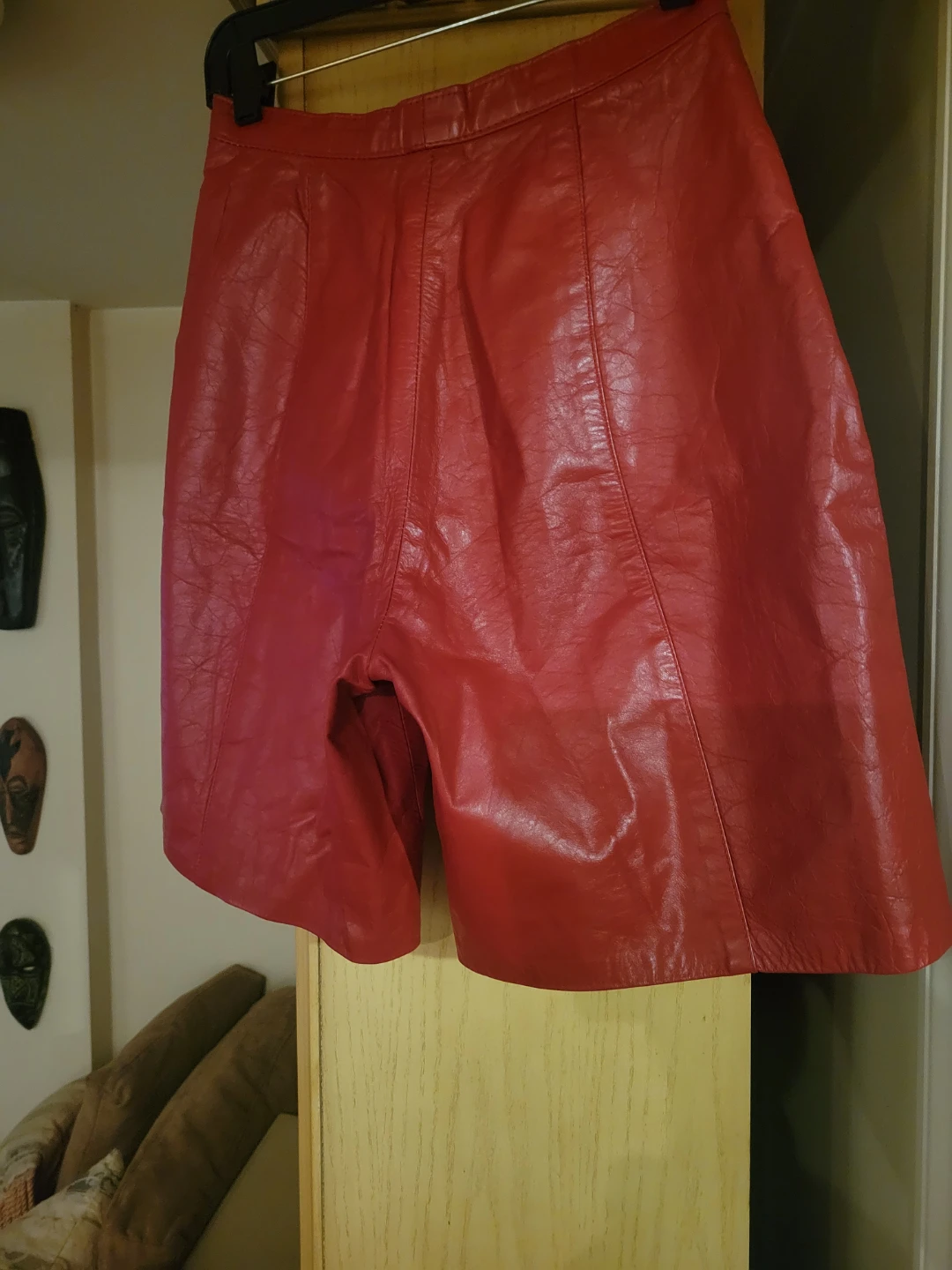 Red Leather Shorts and Red/White Gingham Button-Up Vest - photo 4