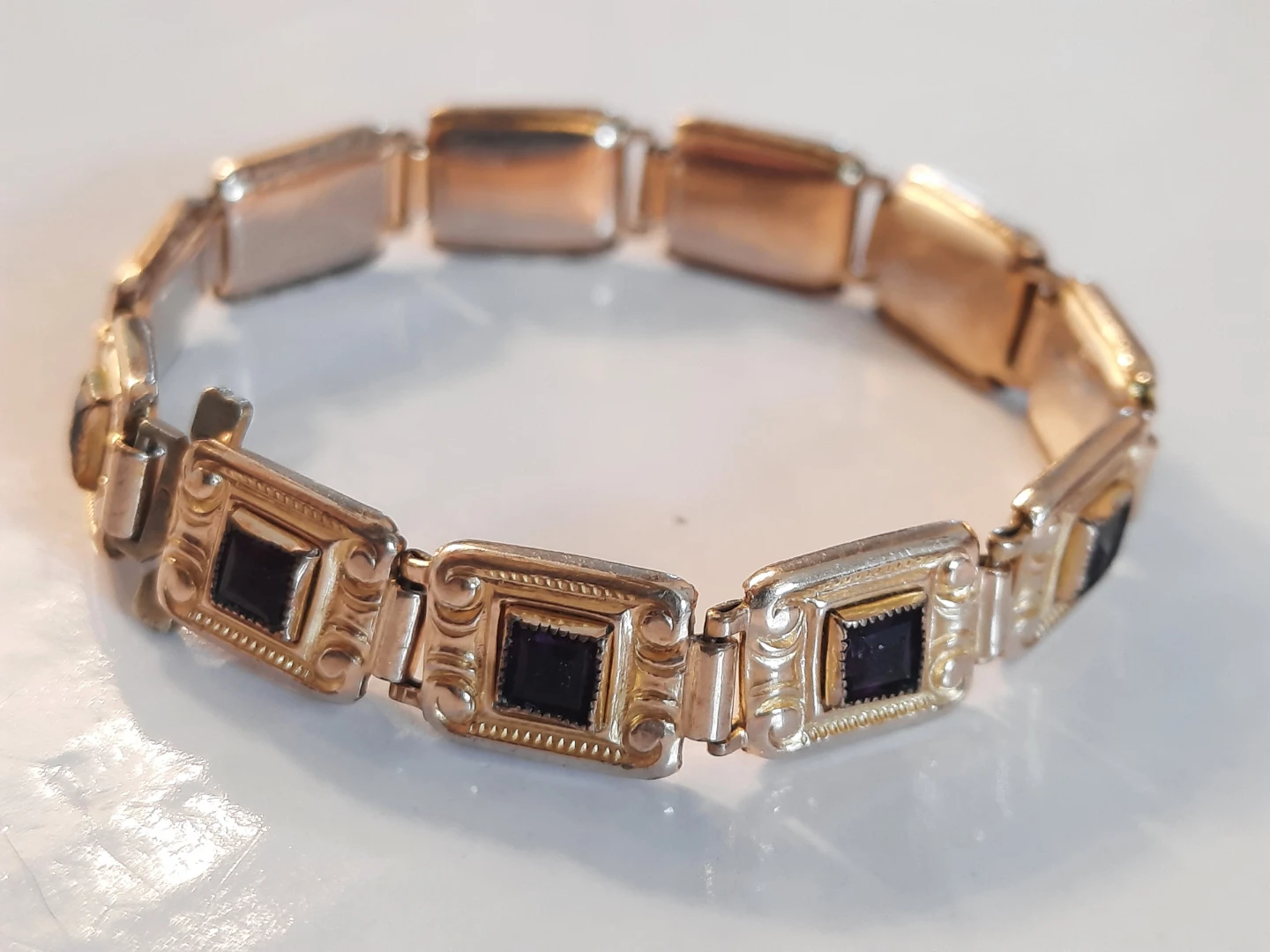 Vintage Gold filledBracelet with Purple Stones