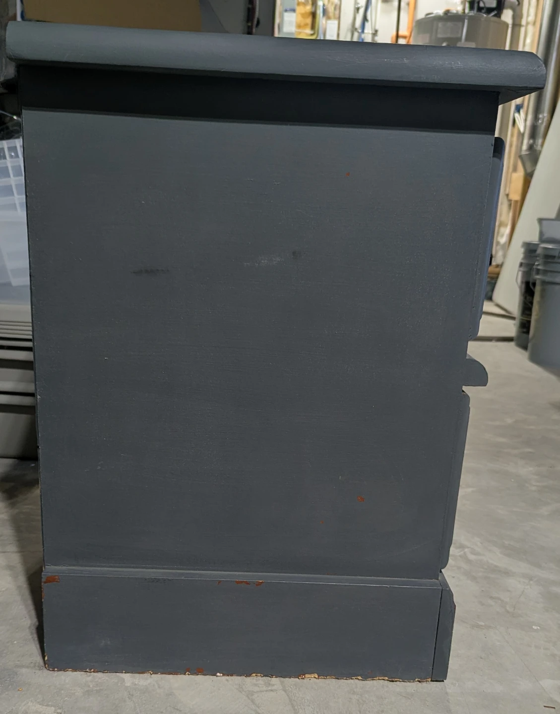 Grey Two-Drawer Nightstand with Ornate Hardware