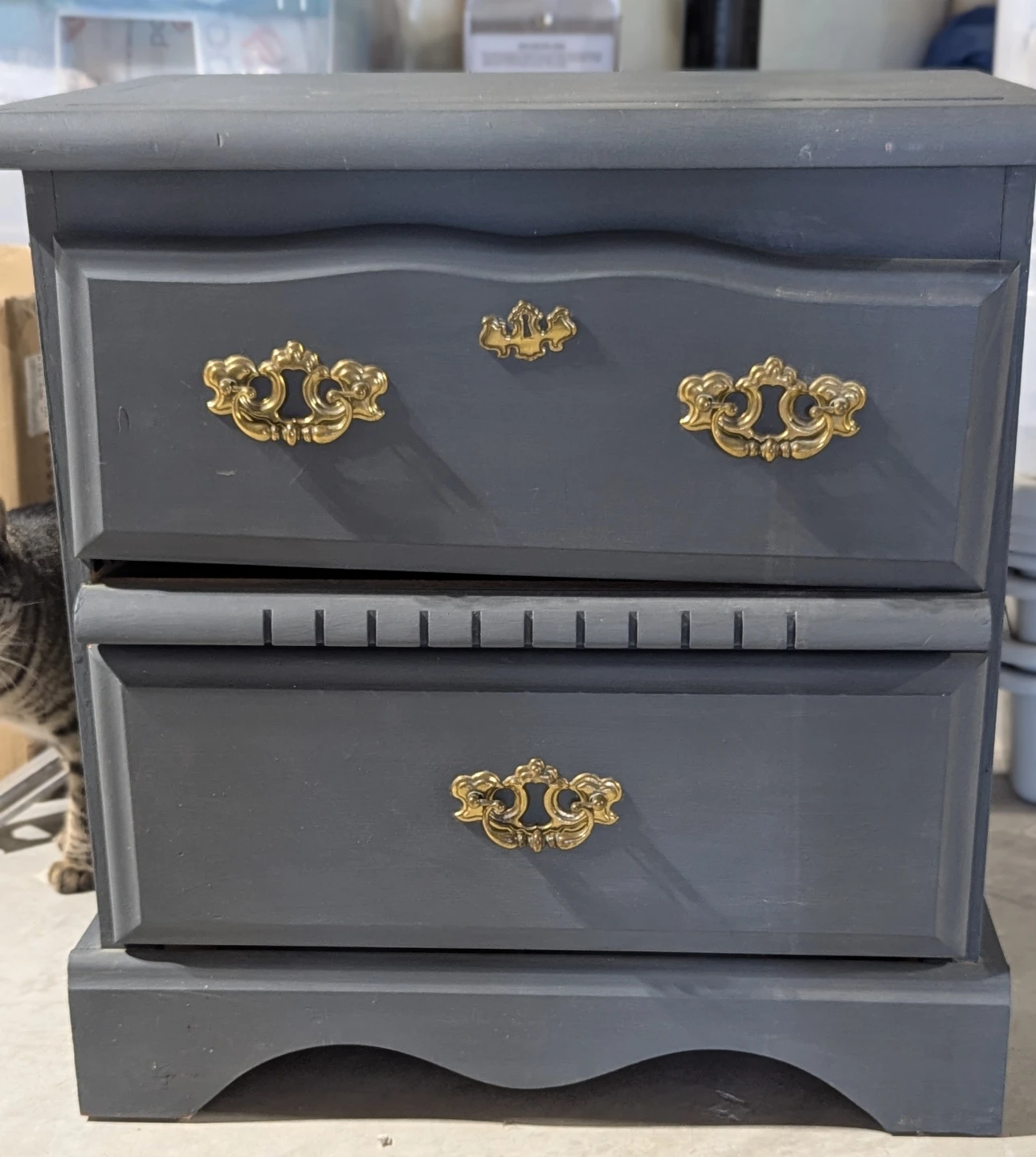 Grey Two-Drawer Nightstand with Ornate Hardware - photo 4