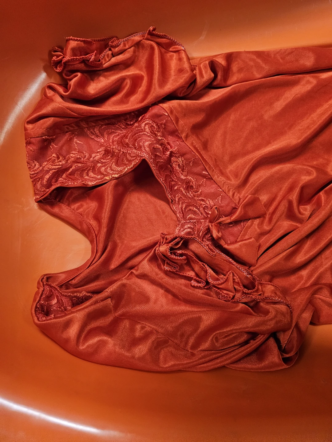 Red Satin Pajama Set with Lace Trim