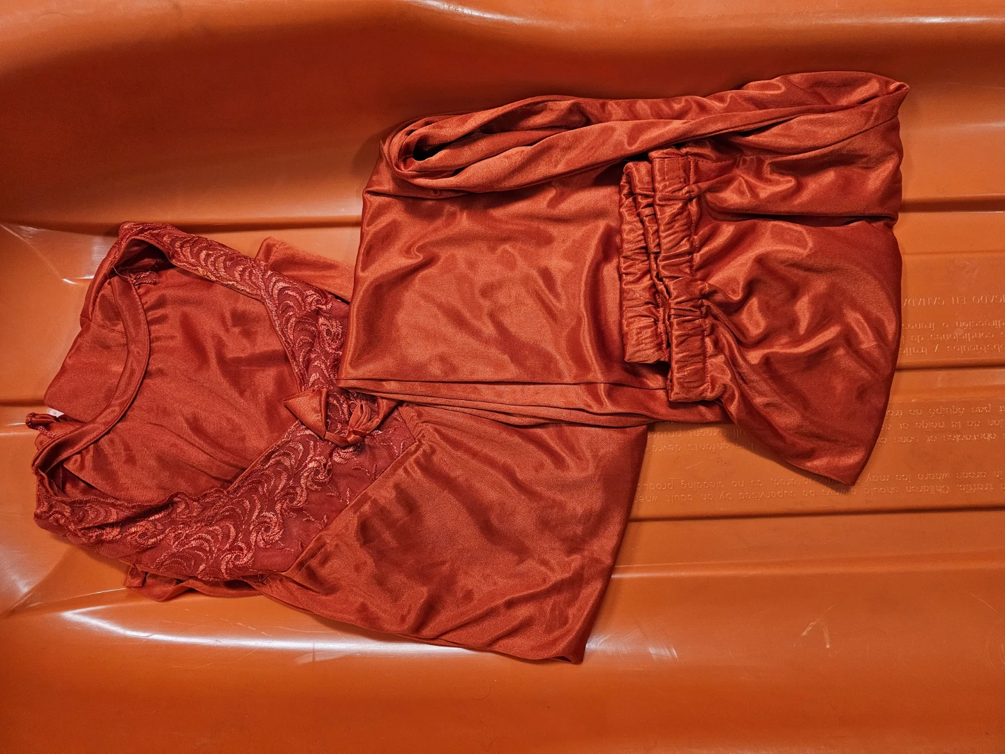 Red Satin Pajama Set with Lace Trim - photo 3