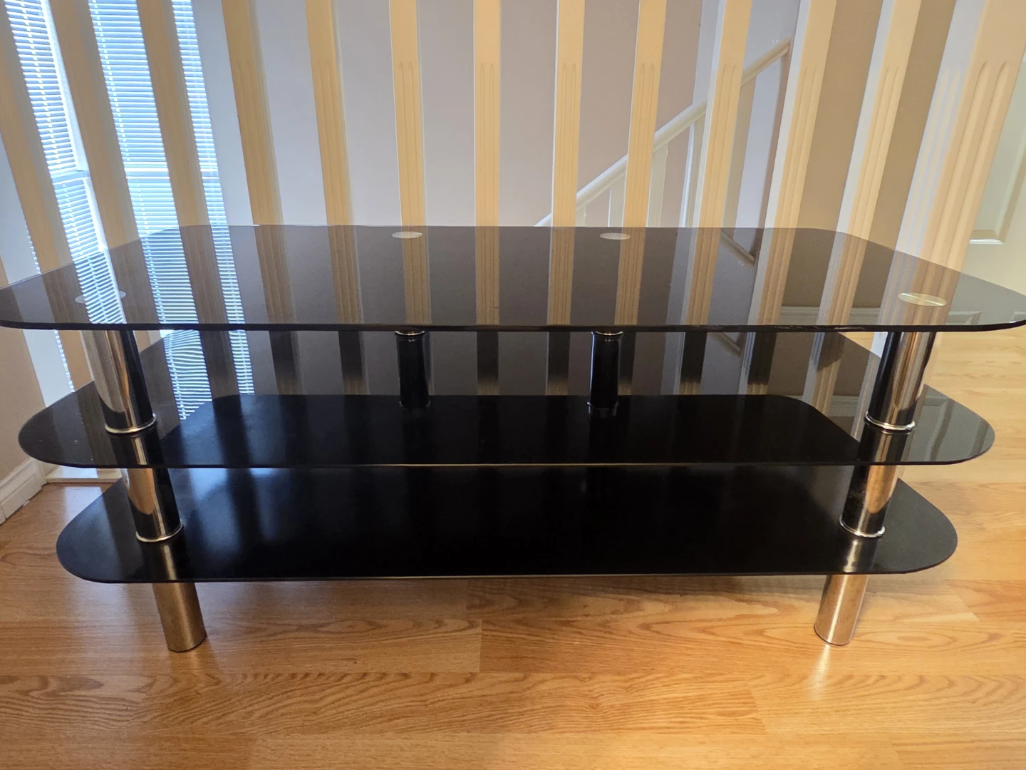 Black Glass TV Stand with Chrome Legs - photo 2