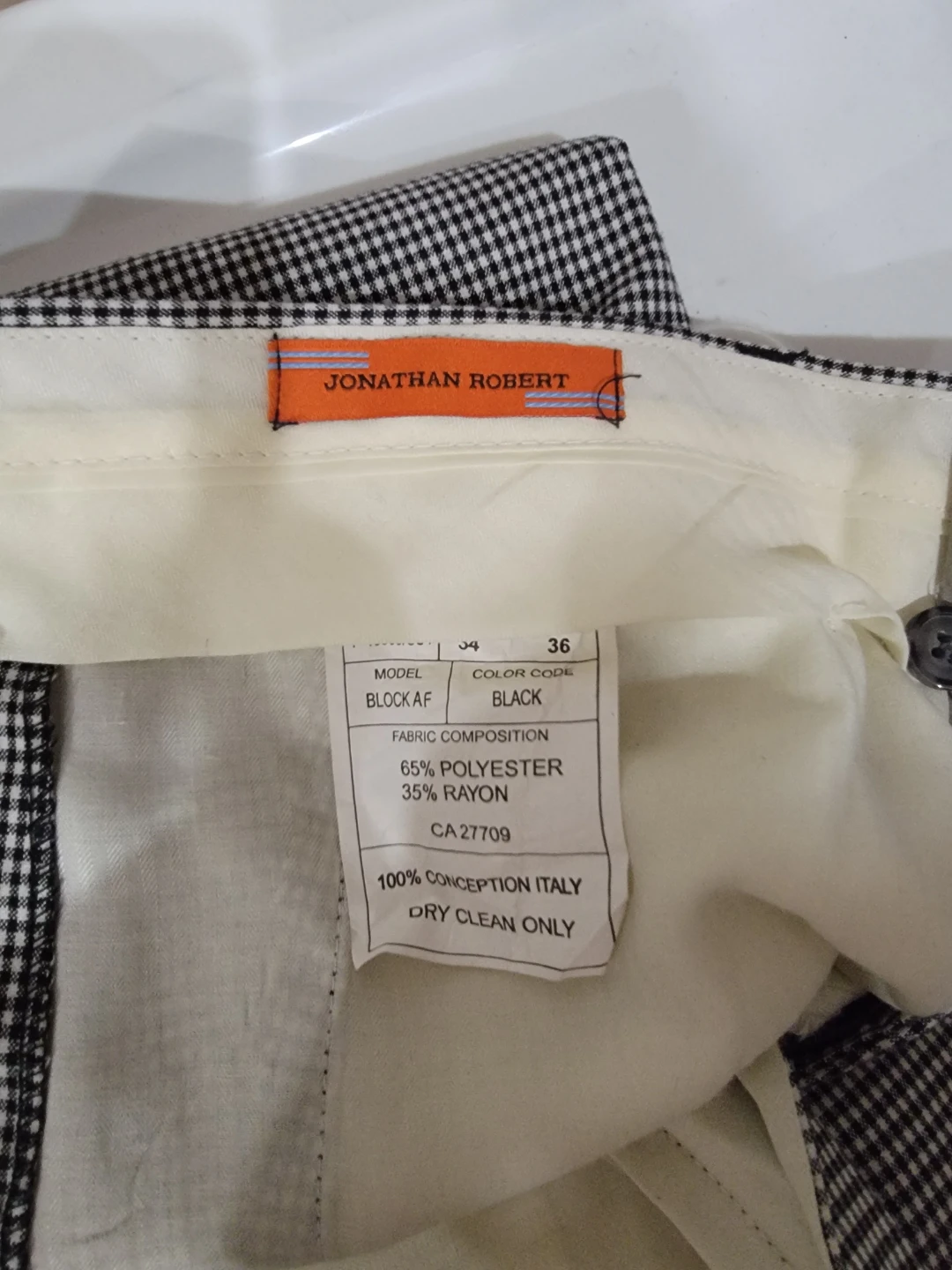 Jonathan Robert Black Gingham Pants - Size 36 - photo 3