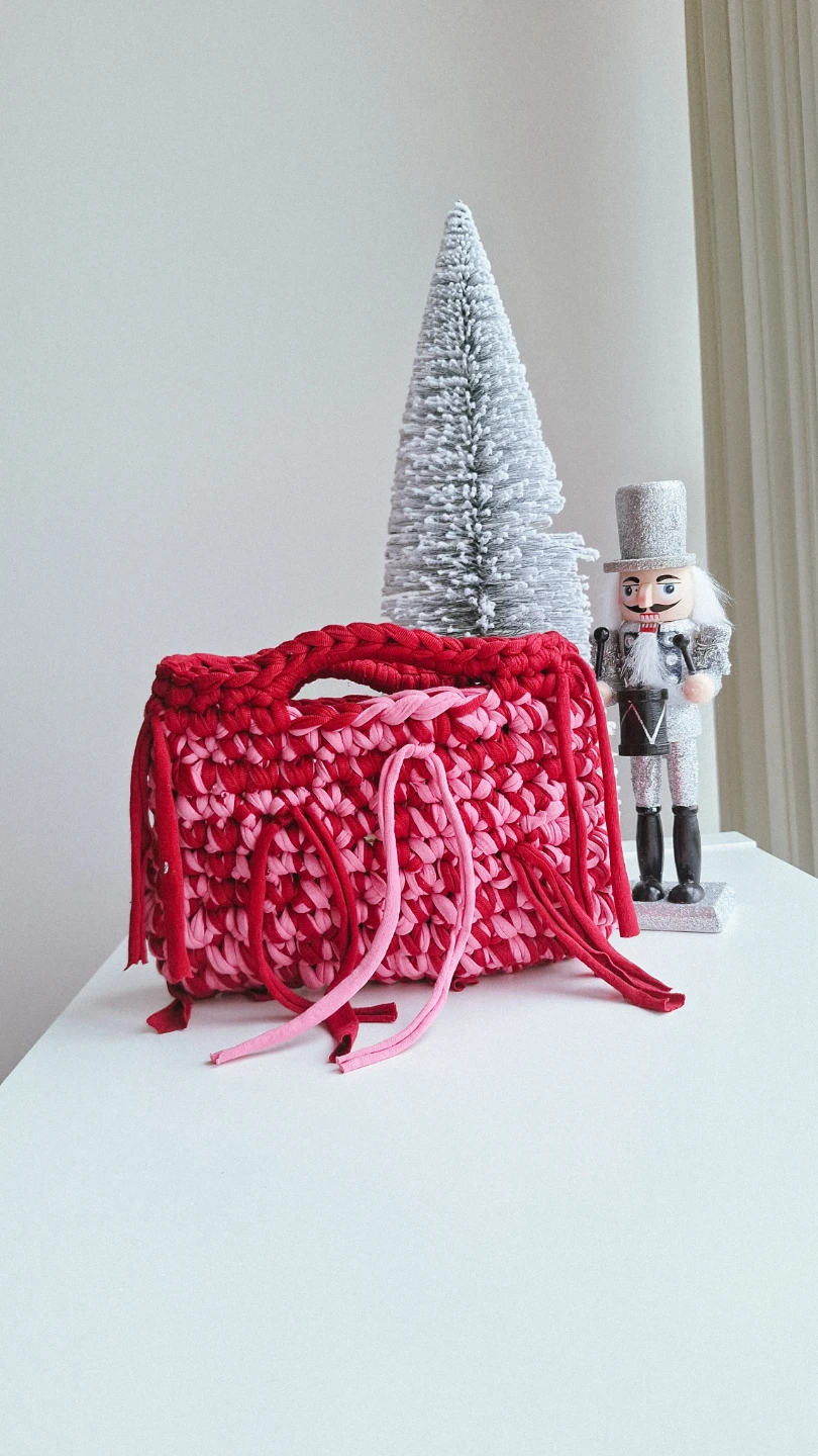 Handmade Crochet Bag - Red & Pink