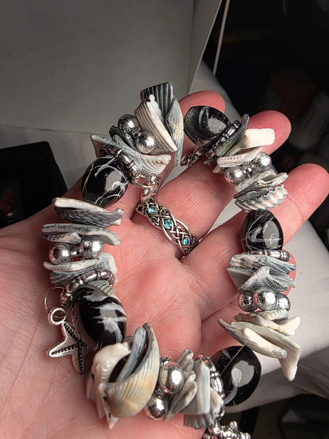 Seashell and Bead Bracelet with Charms