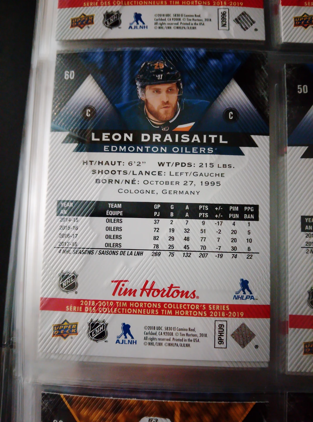 Leon Draisaitl 2018-2019 Tim Hortons Hockey Card - photo 2