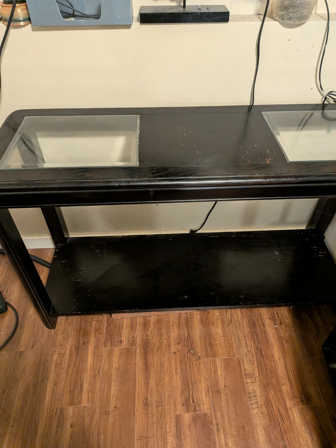 Black Console Table with Glass Inserts