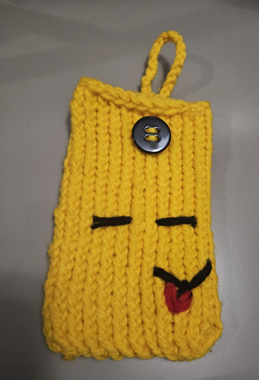 Yellow Knitted Pouch with Emoji Face
