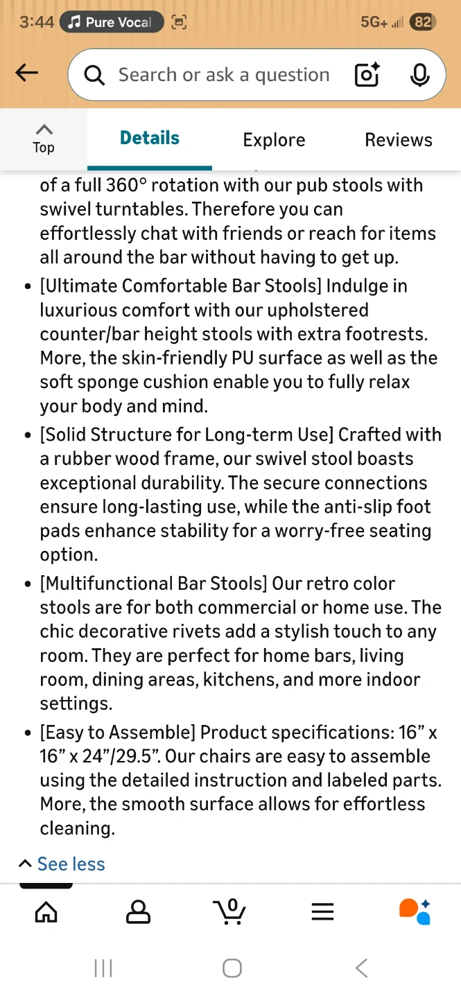 COSTWAY Round Swivel Wooden Bar Stools - 24-inch Height - photo 5