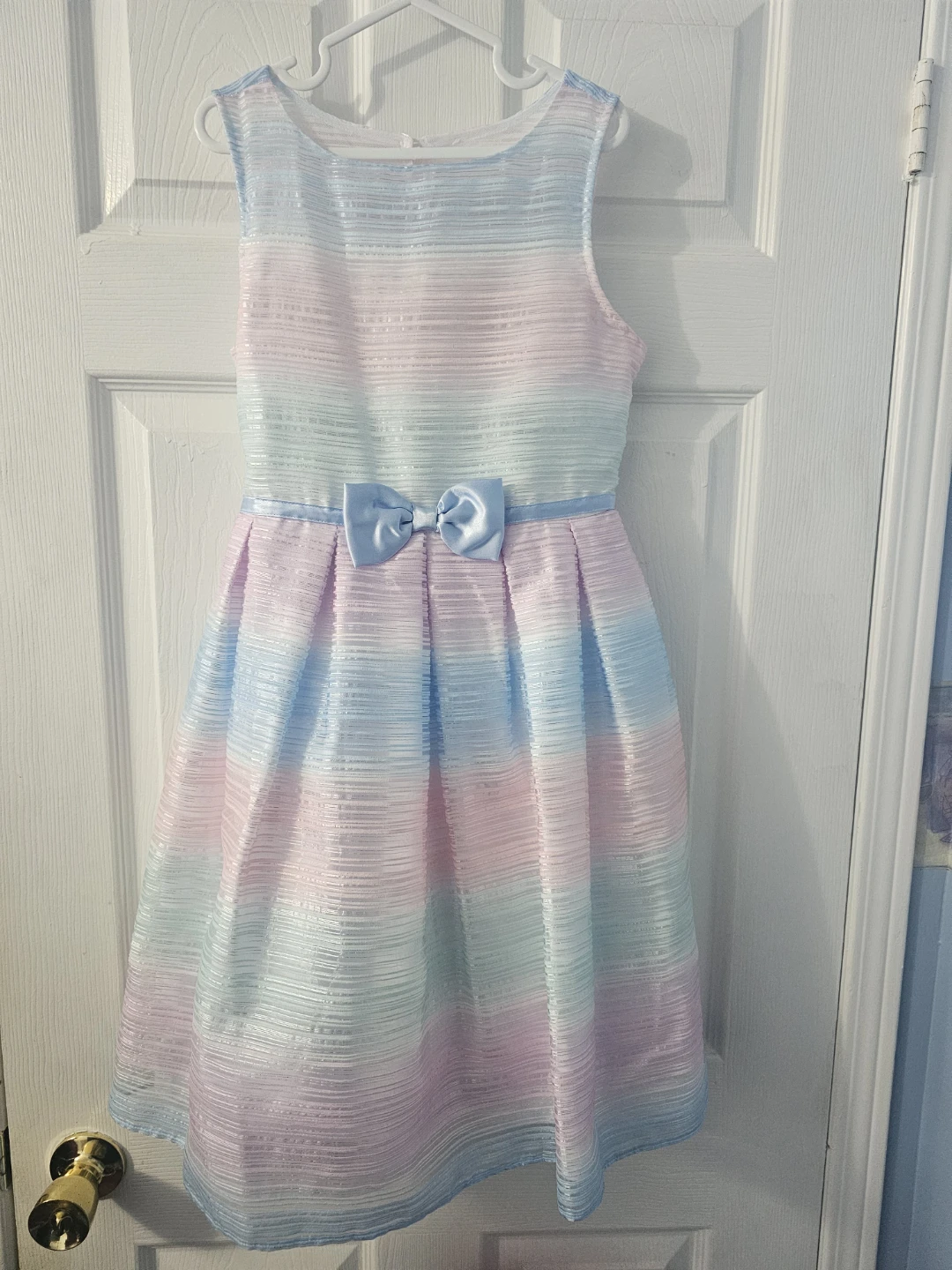 Girls' Pastel Striped Dress with Bow