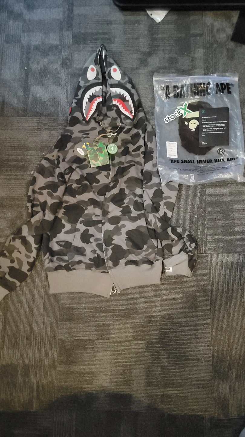 Bape Full Zip Hoodie Camo Shark WGM Grey Size M