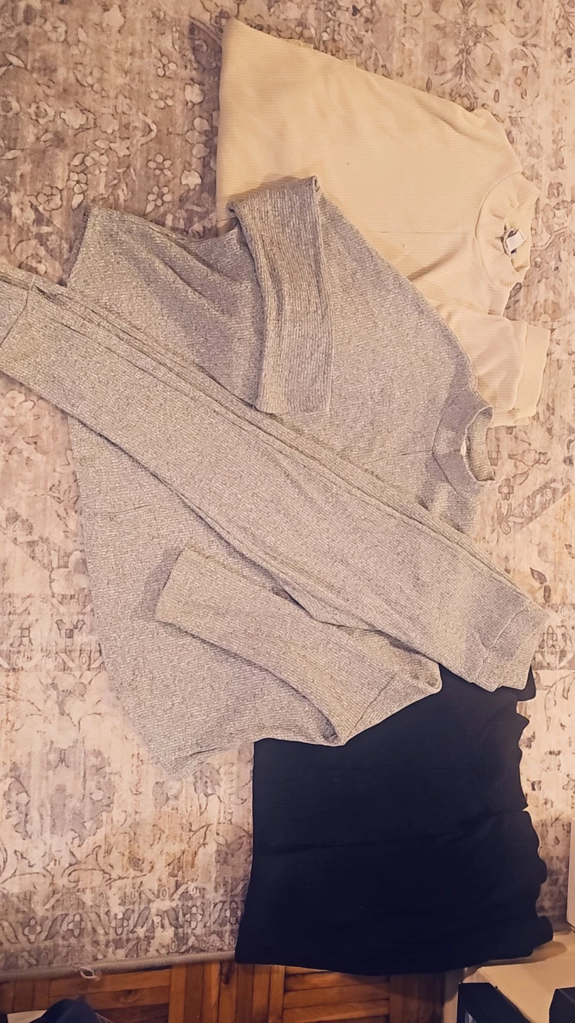 Ribbed Knit Set - Black, Grey, Cream Size M - photo 5